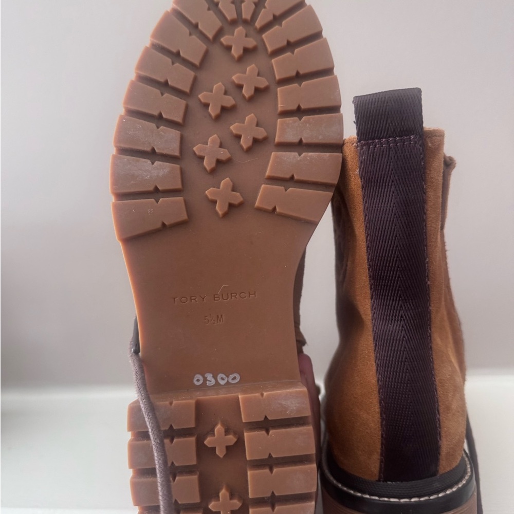 New Tory Burch Tan Suede Ankle Booties s5.5M miller embossed suede combat boots - Picture 13 of 14